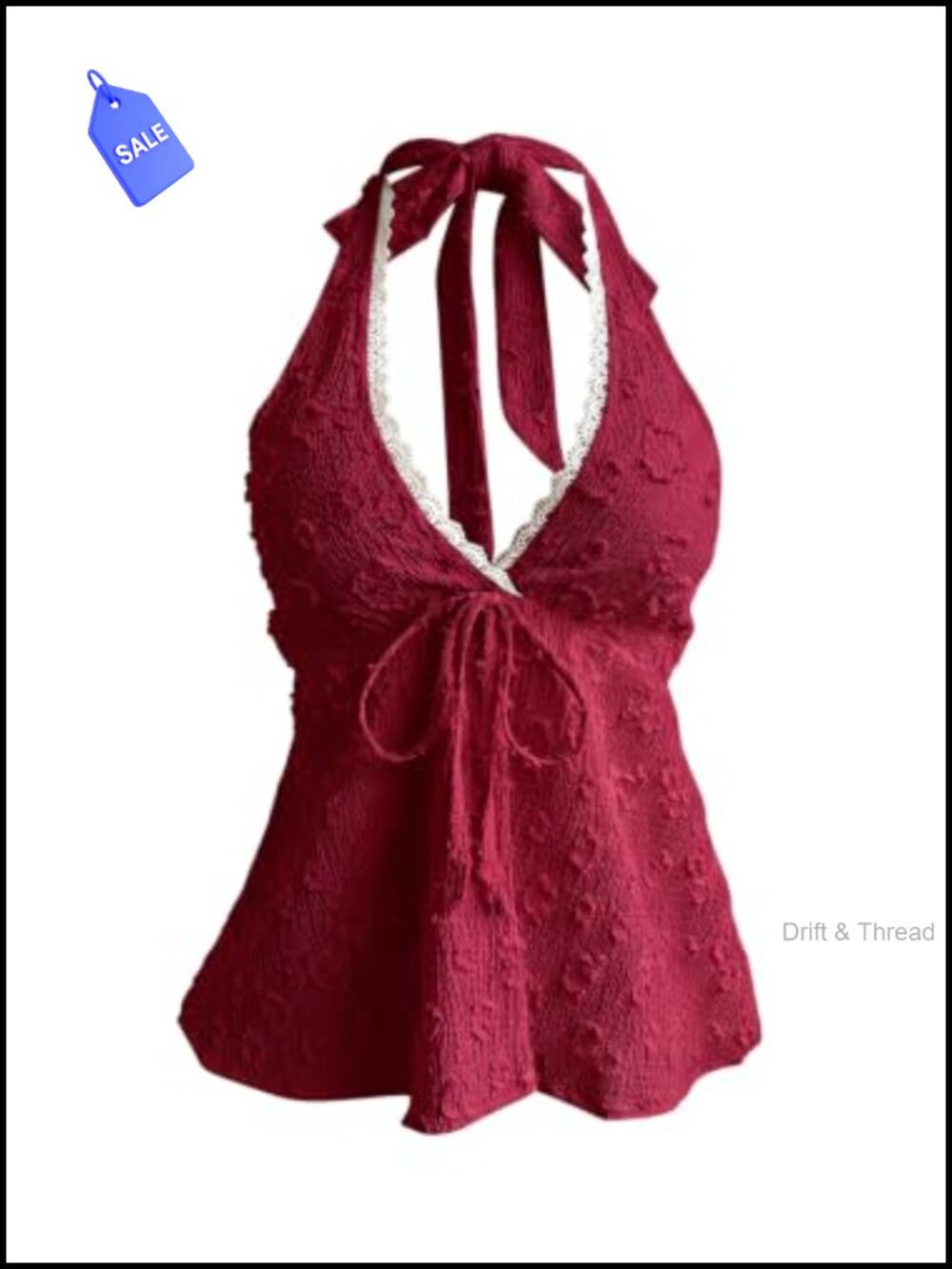 Y2K Halter Crop Top Textured Lace Peplum Tie Front Babydoll